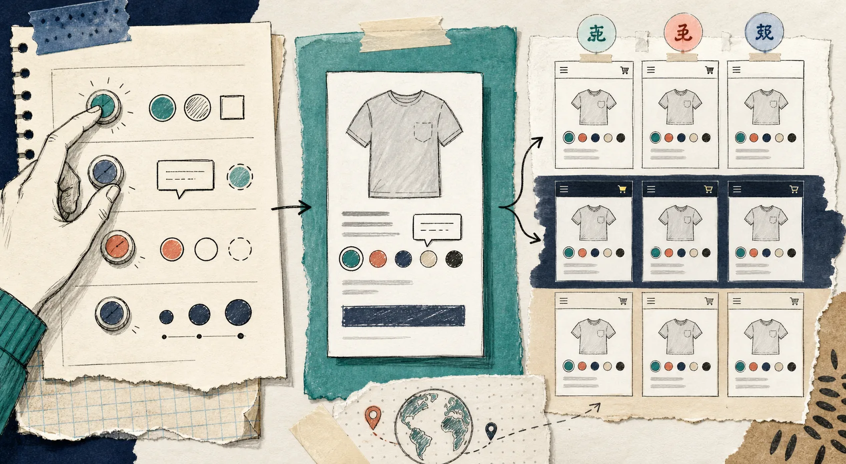 Sketchbook diagram of Shopify swatches improving product comparison