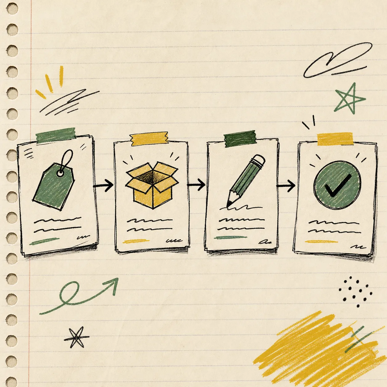Hand-drawn workflow diagram from topic to publish