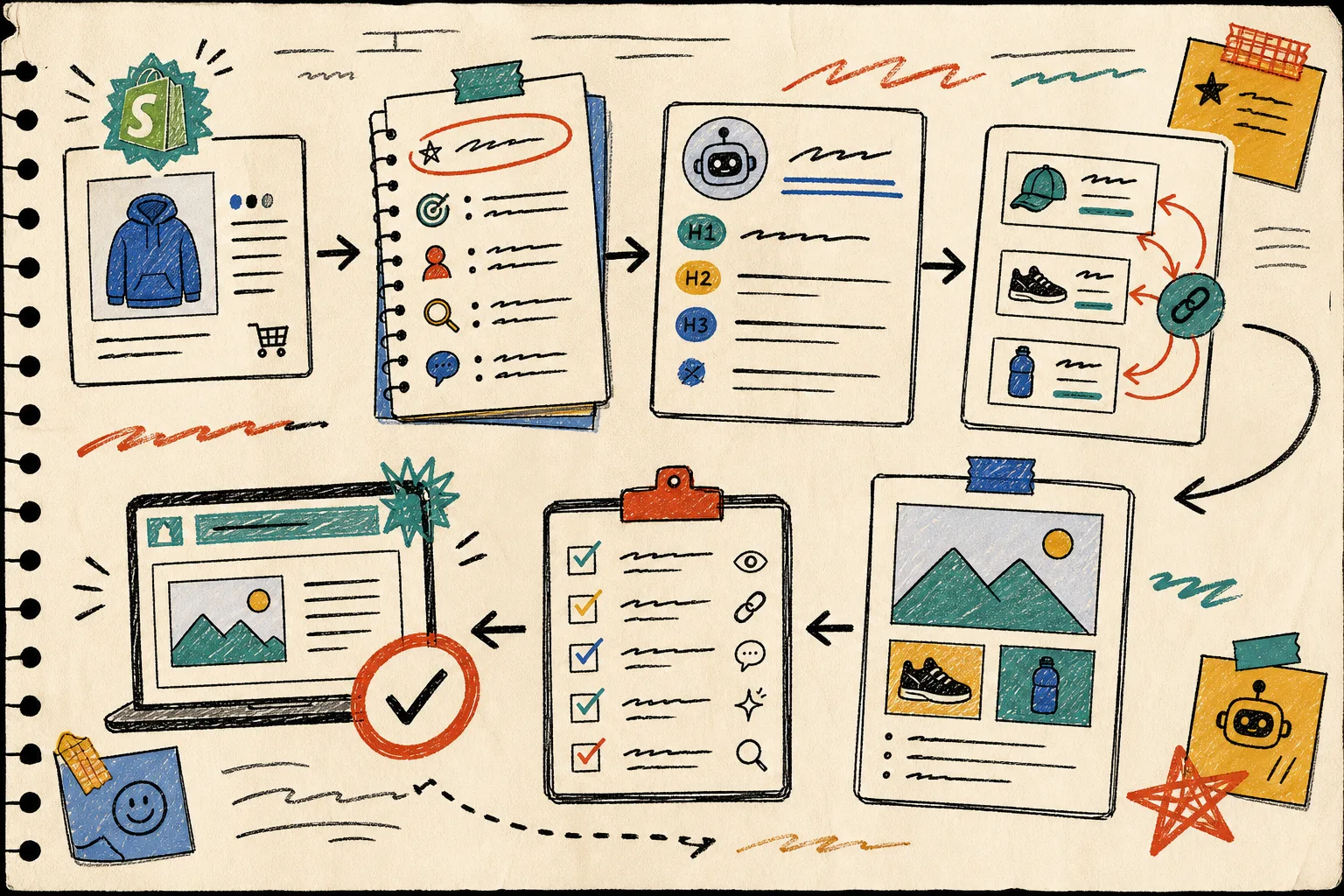 Workflow map for product-aware Shopify blogging