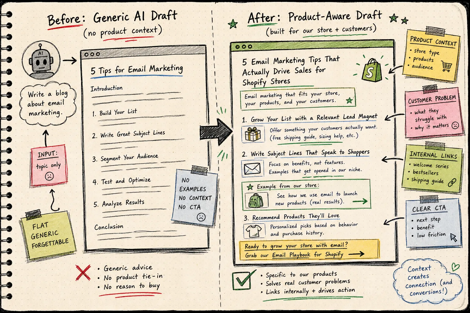 Before-and-after Shopify blog draft