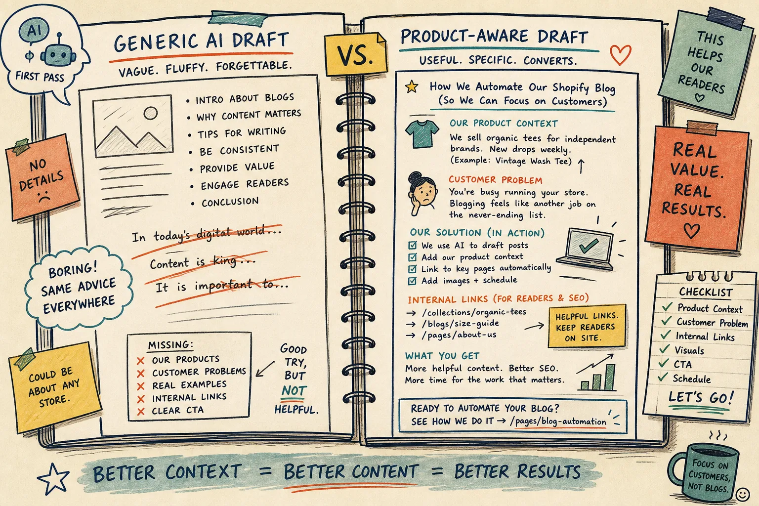 Generic AI draft versus product-aware draft