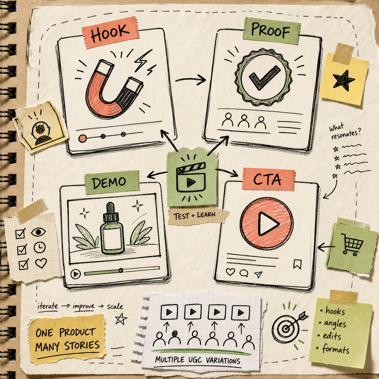 Creative testing matrix for Shopify UGC video angles