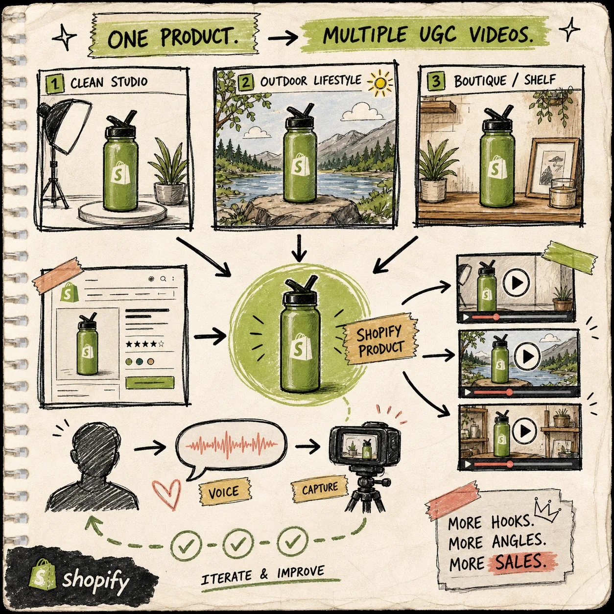 Scene setup sketch for Shopify UGC video production