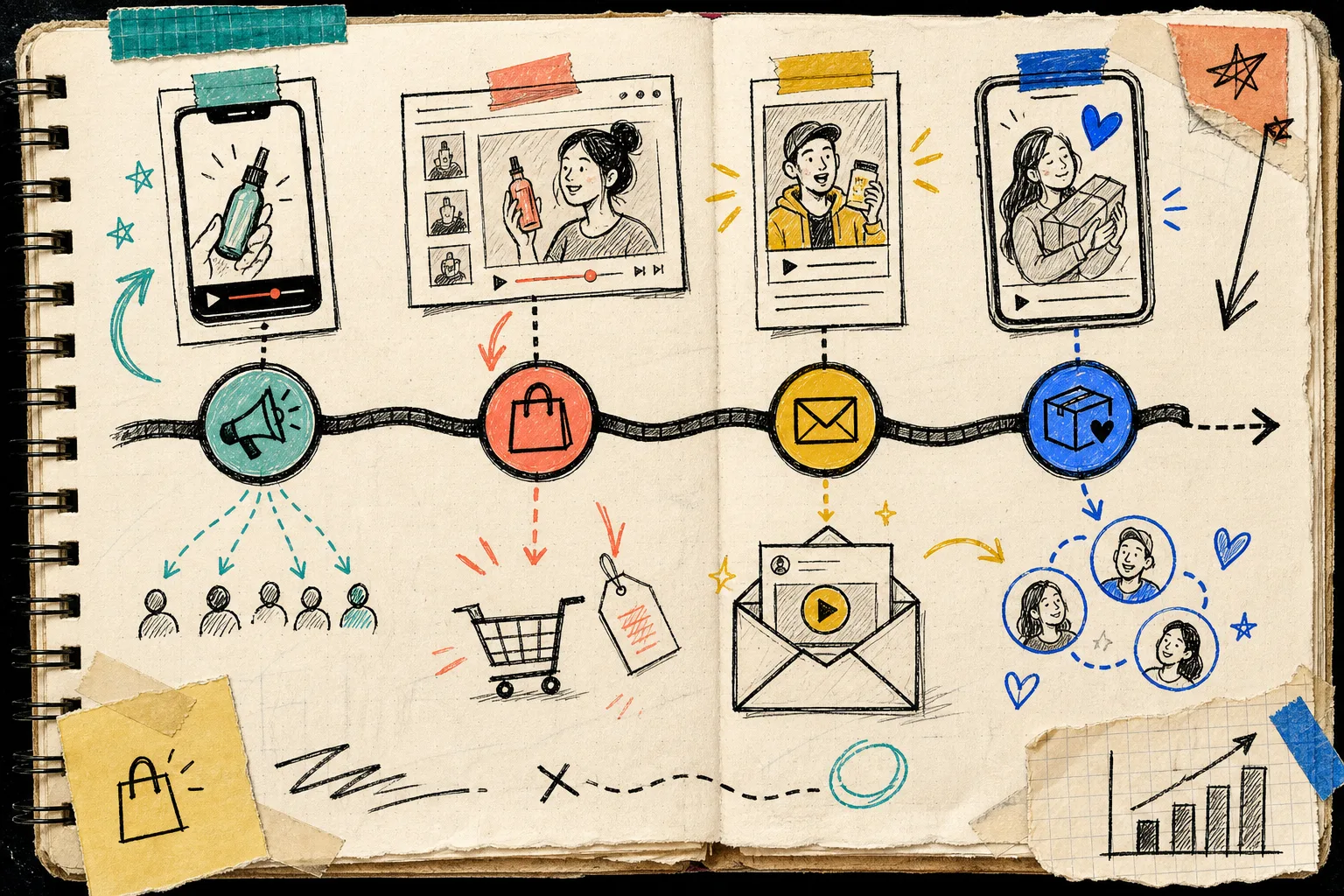 Funnel map for ads, product pages, email, and launch follow-up using UGC clips
