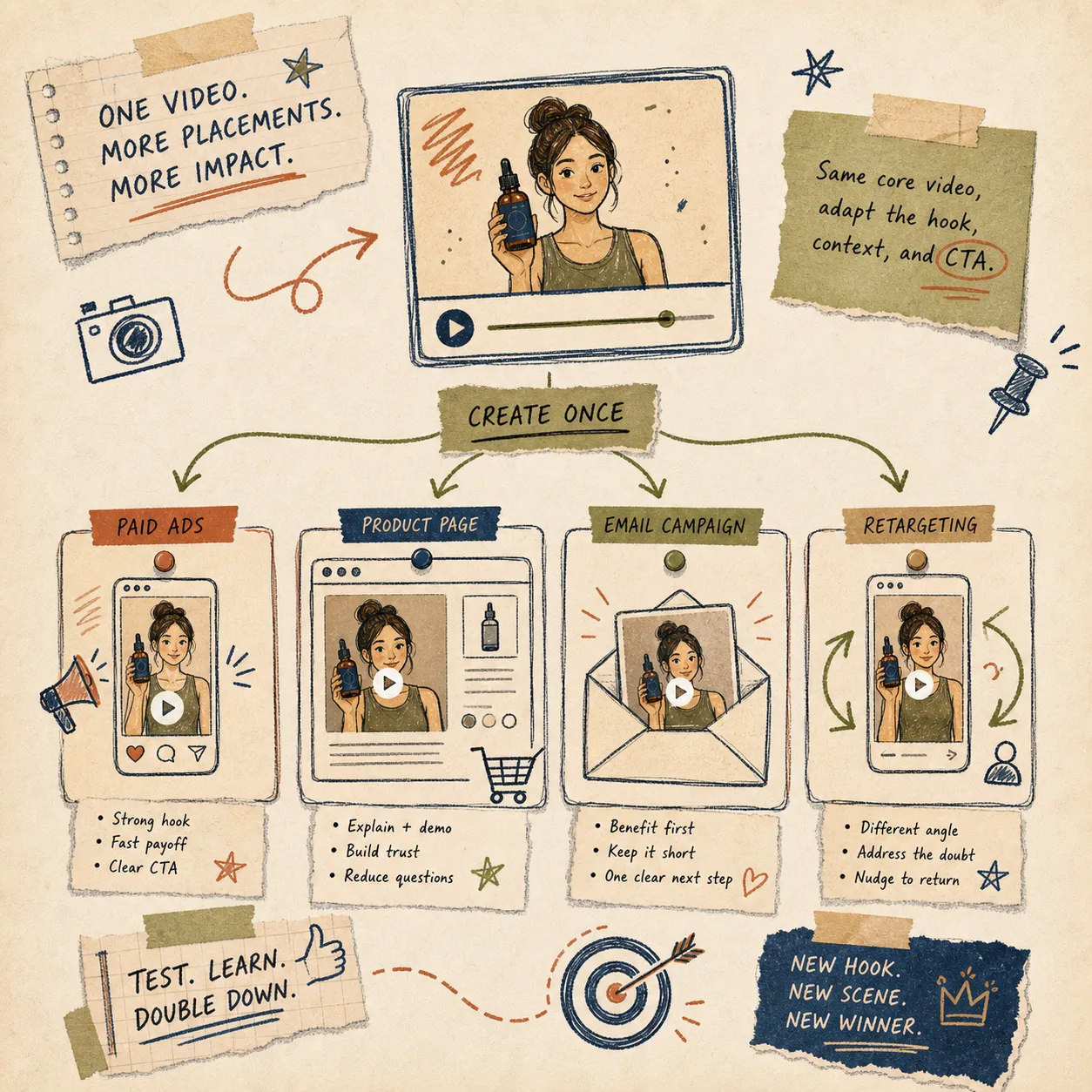 Hand-drawn one brief to multiple UGC video variants
