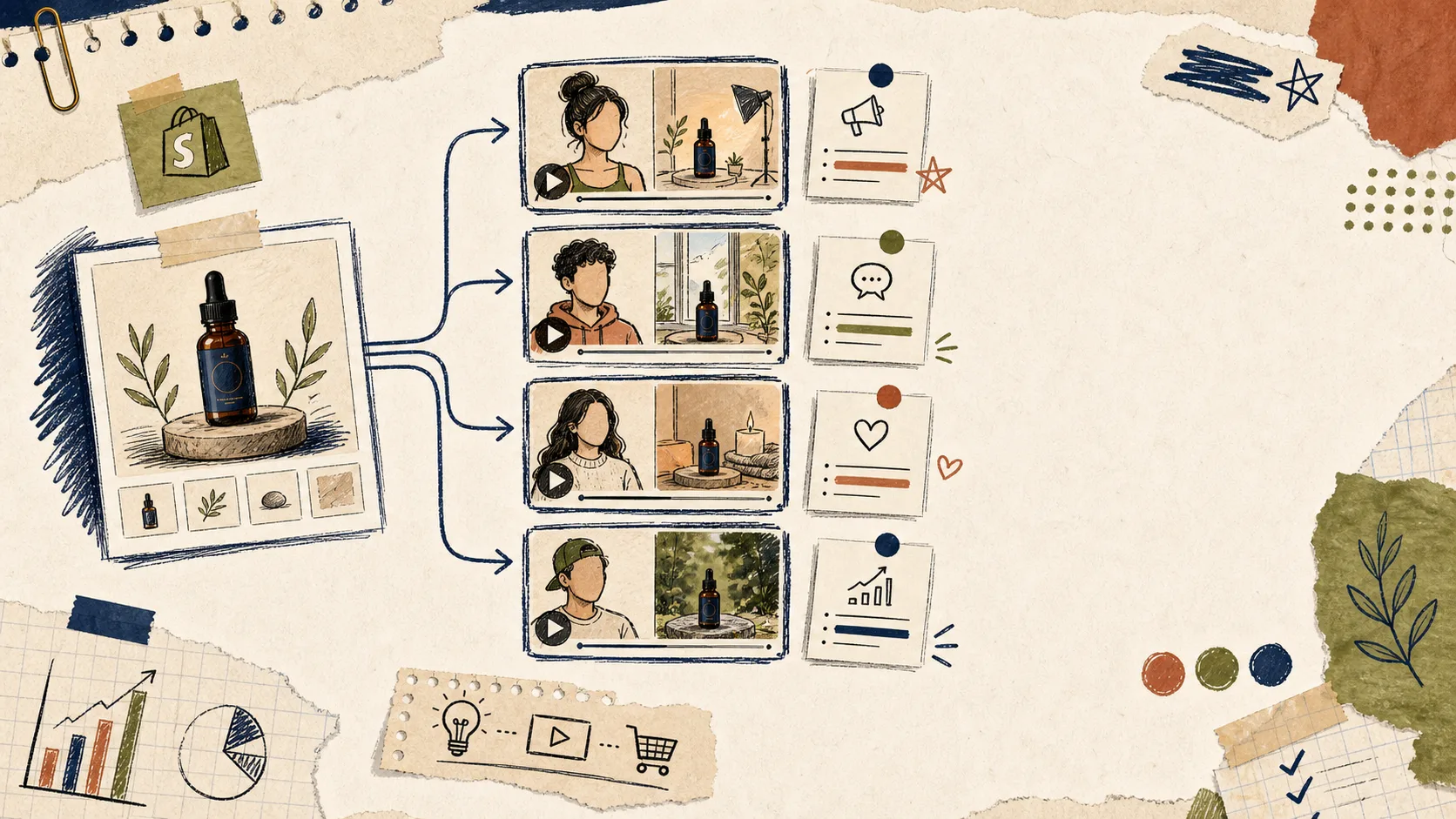 Hand-drawn UGC ad testing matrix
