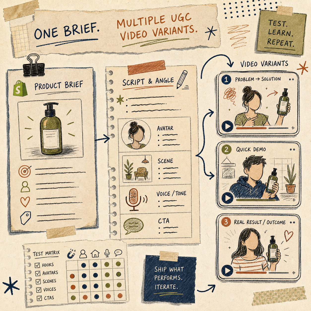 Hand-drawn UGC video placements across channels