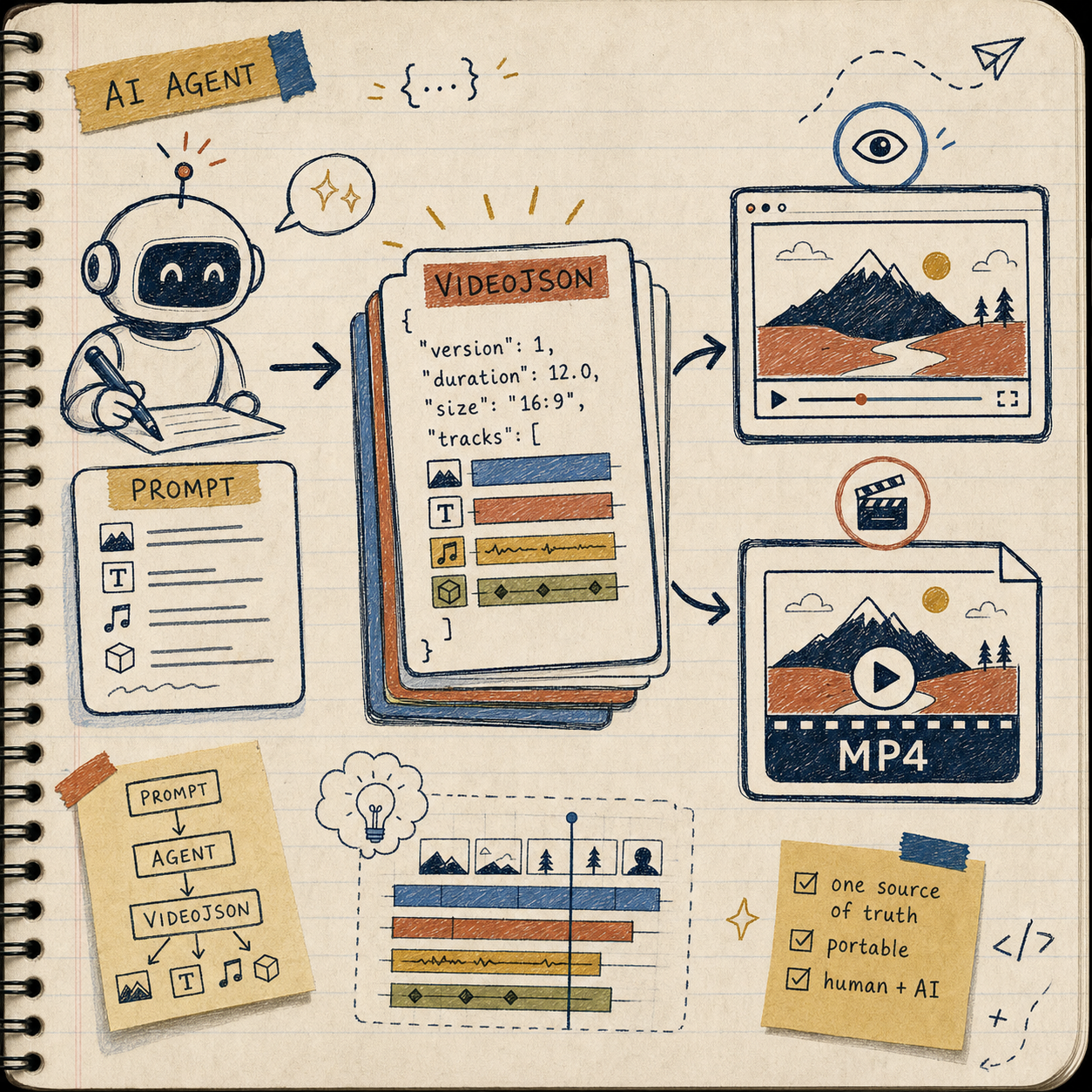 Hand-drawn React video editor timeline for VideoFlow