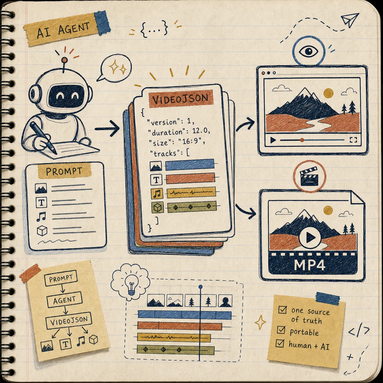 Hand-drawn React video editor timeline for VideoFlow