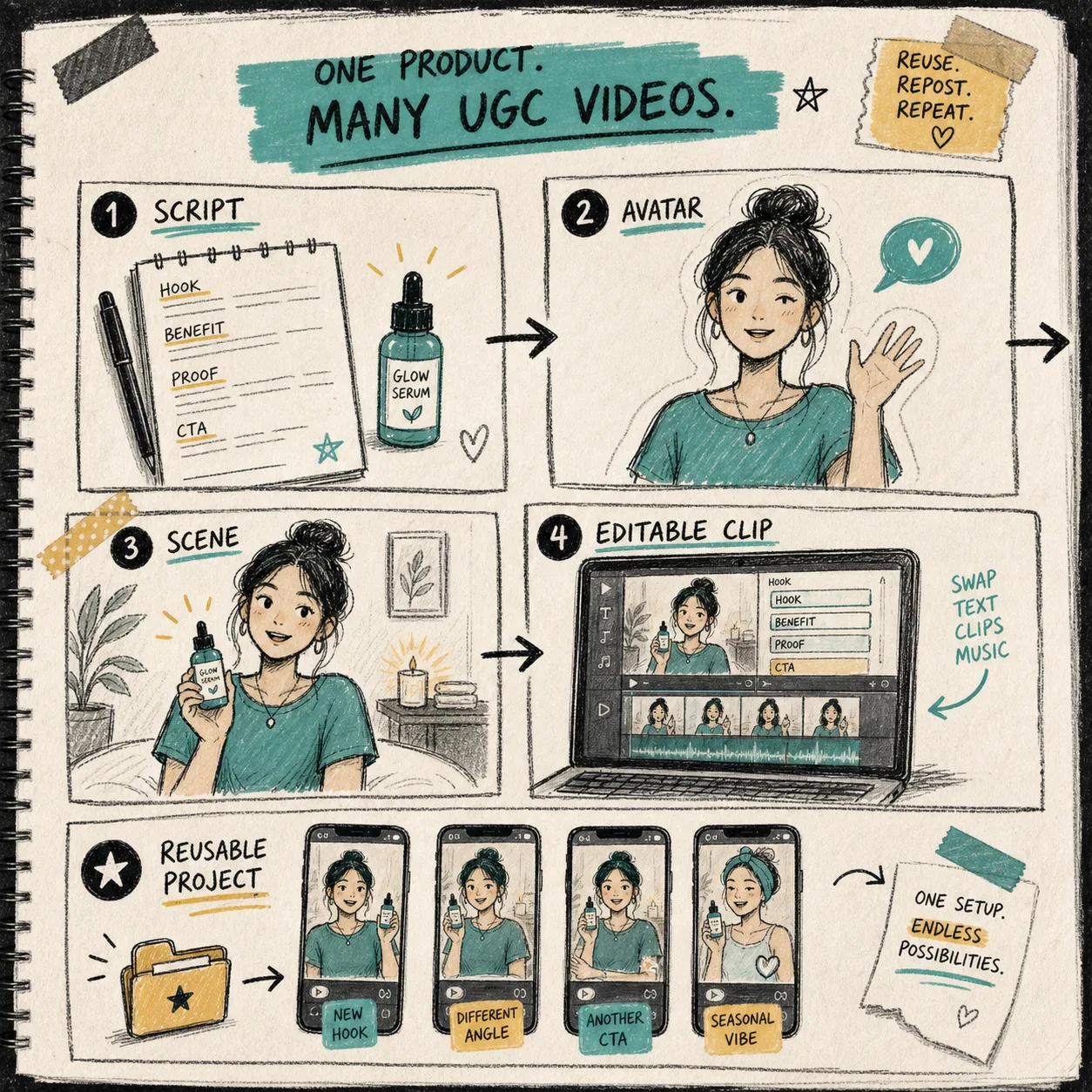 One product into many reusable UGC videos
