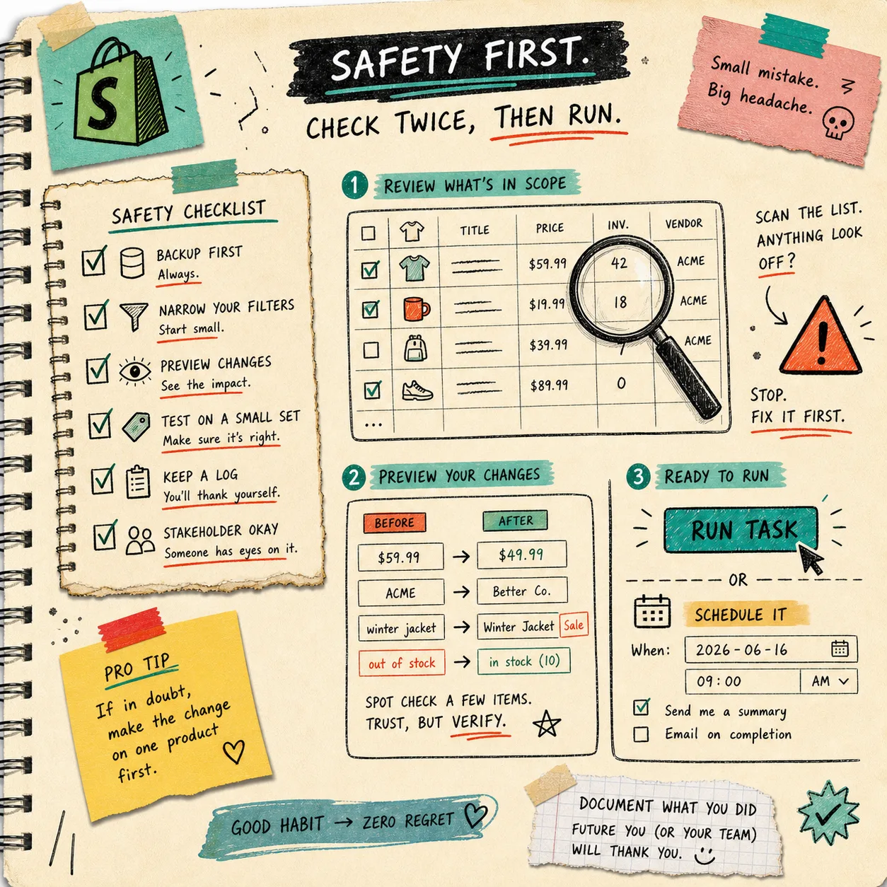 Safety checklist for Shopify bulk edits