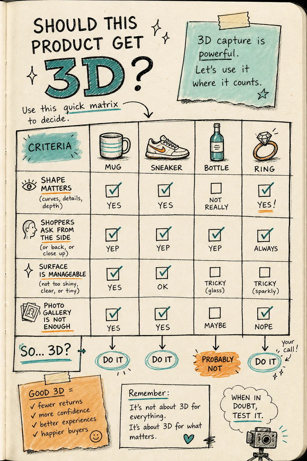 Decision matrix for choosing which Shopify products deserve 3D