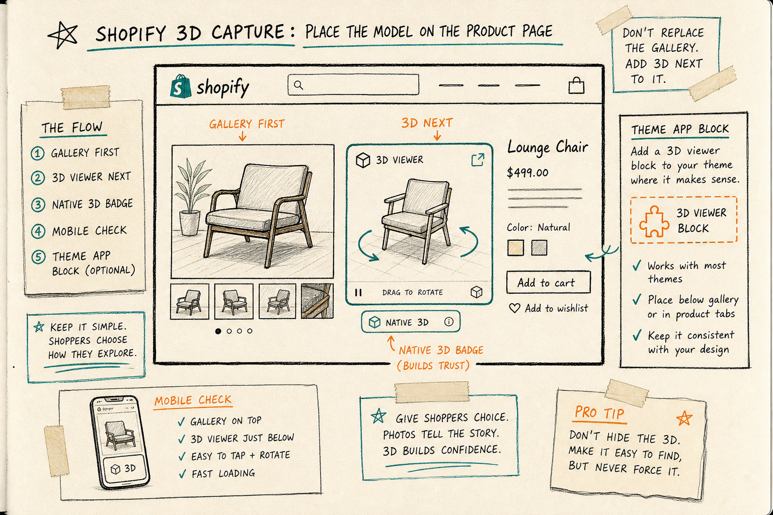 Shopify product page with a 3D model placed beside the gallery