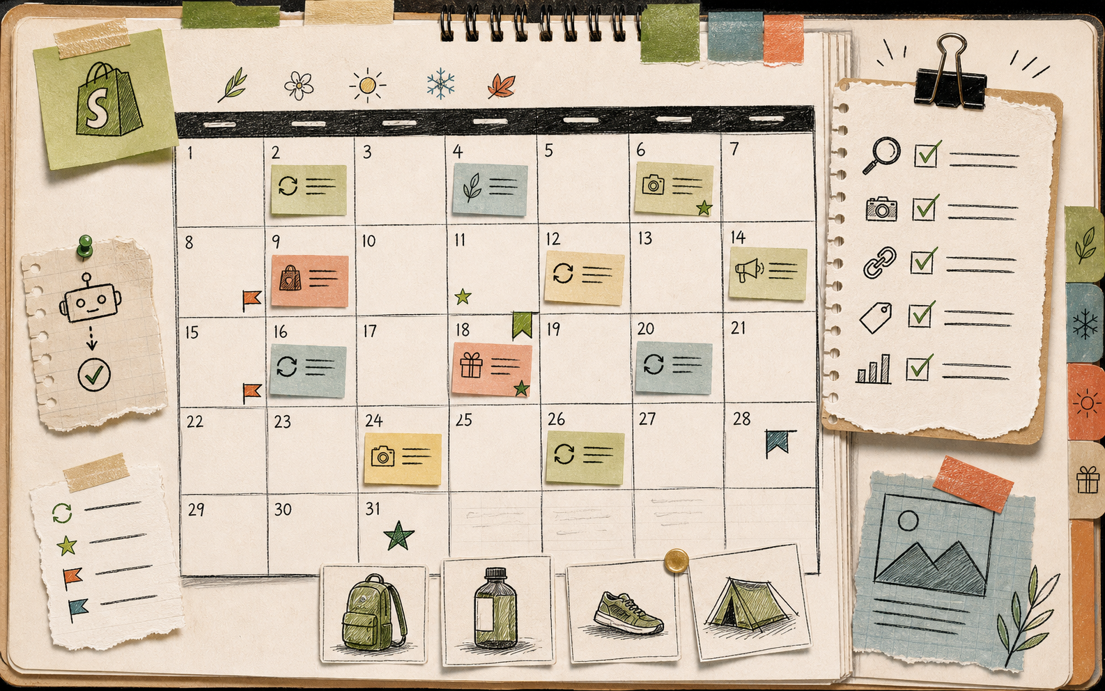 Recurring content calendar for a Shopify blog automation workflow