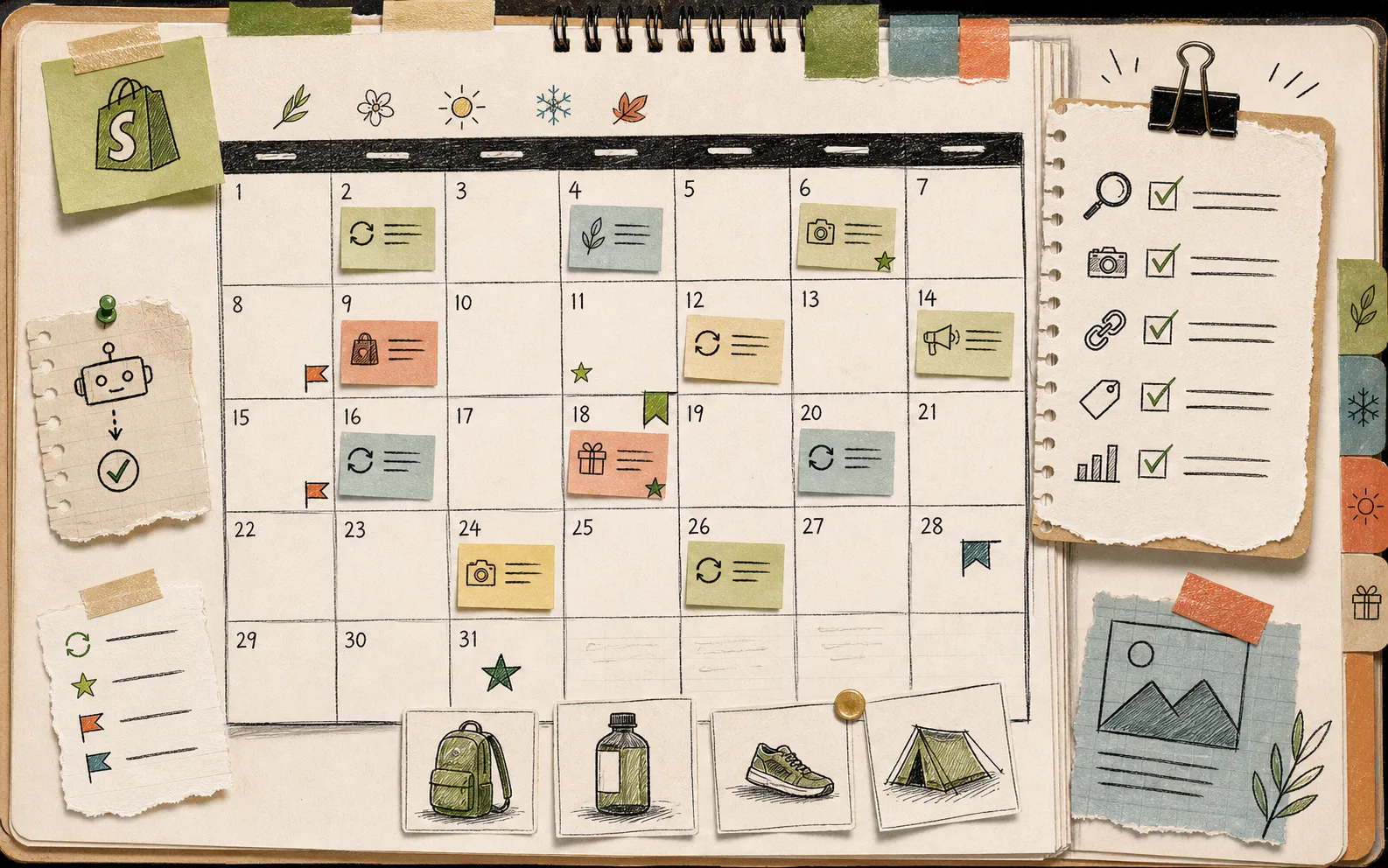 Recurring content calendar for a Shopify blog automation workflow