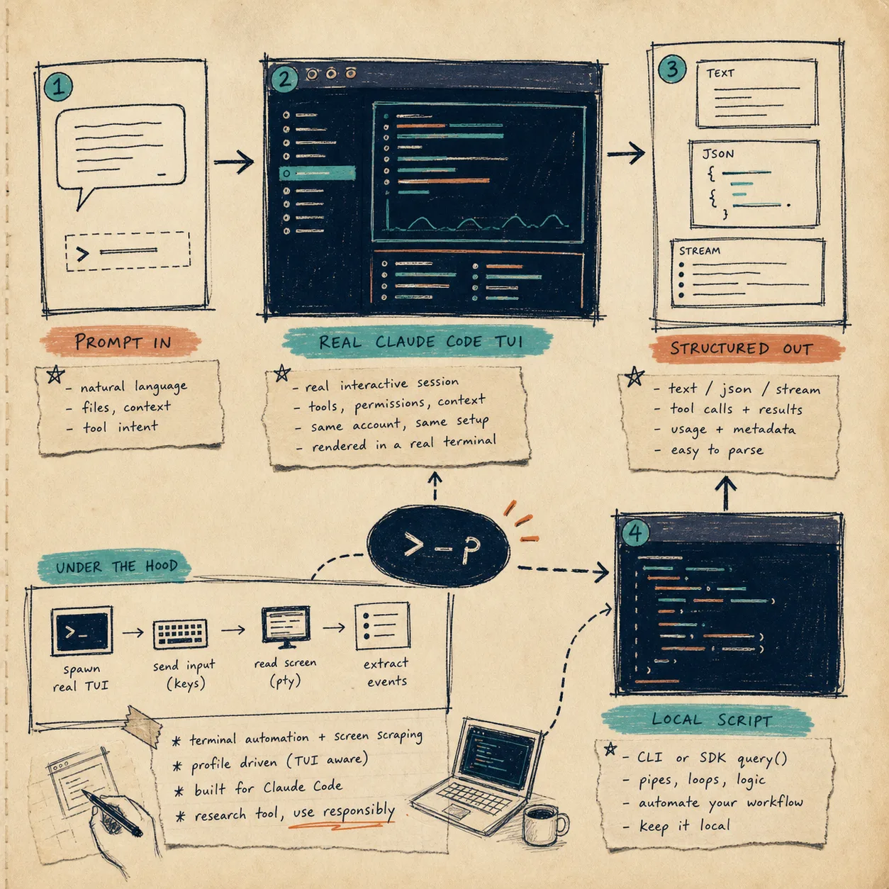 Workflow map from prompt to Claude Code output