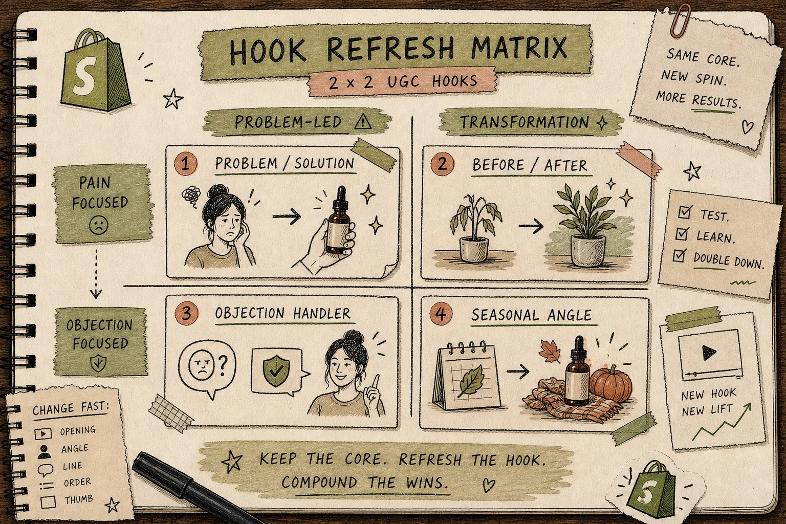 Hook refresh matrix for Shopify UGC testing
