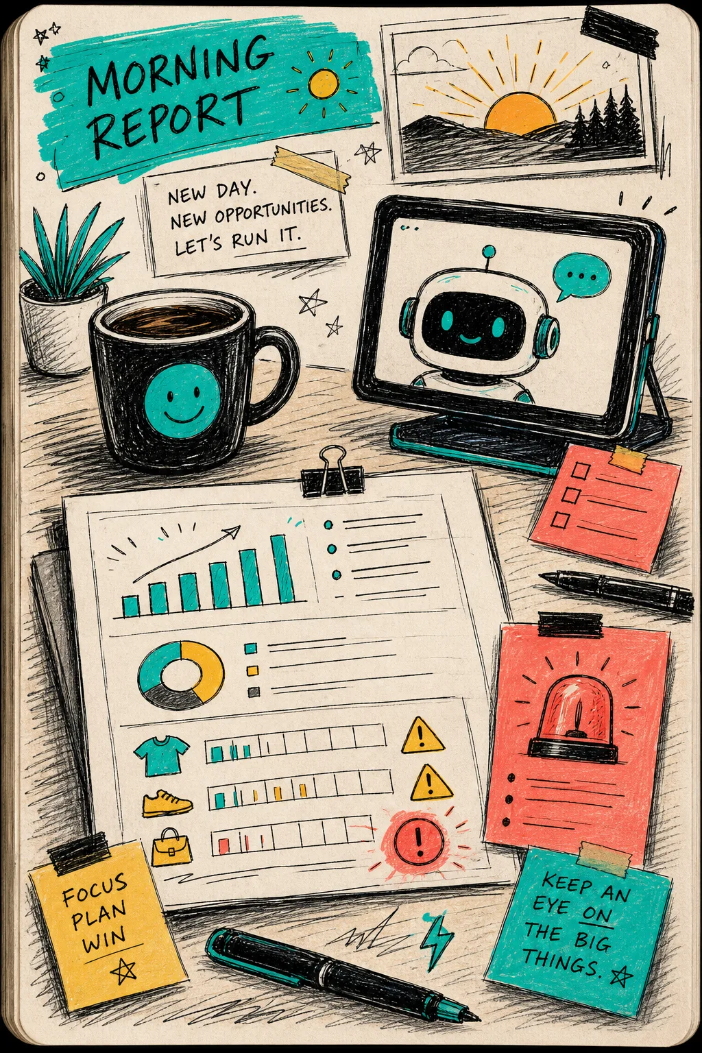 Morning report with sales and inventory alerts