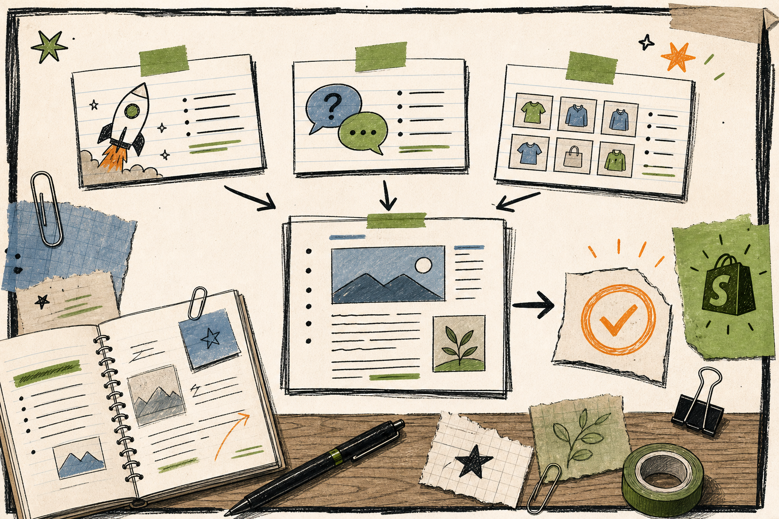 Launch notes and FAQs feeding into a Shopify blog draft