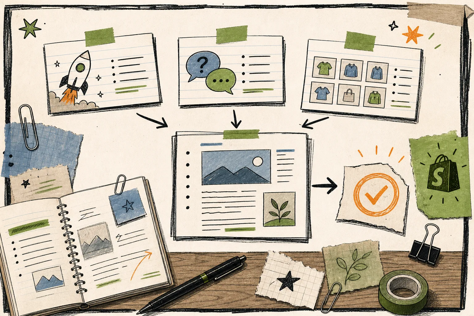 Launch notes and FAQs feeding into a Shopify blog draft