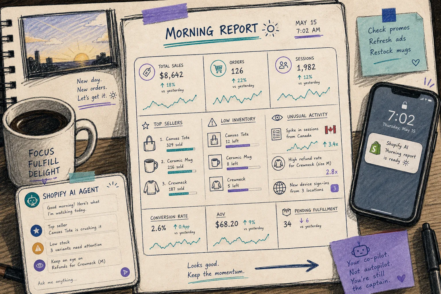 Morning report from a Shopify AI assistant