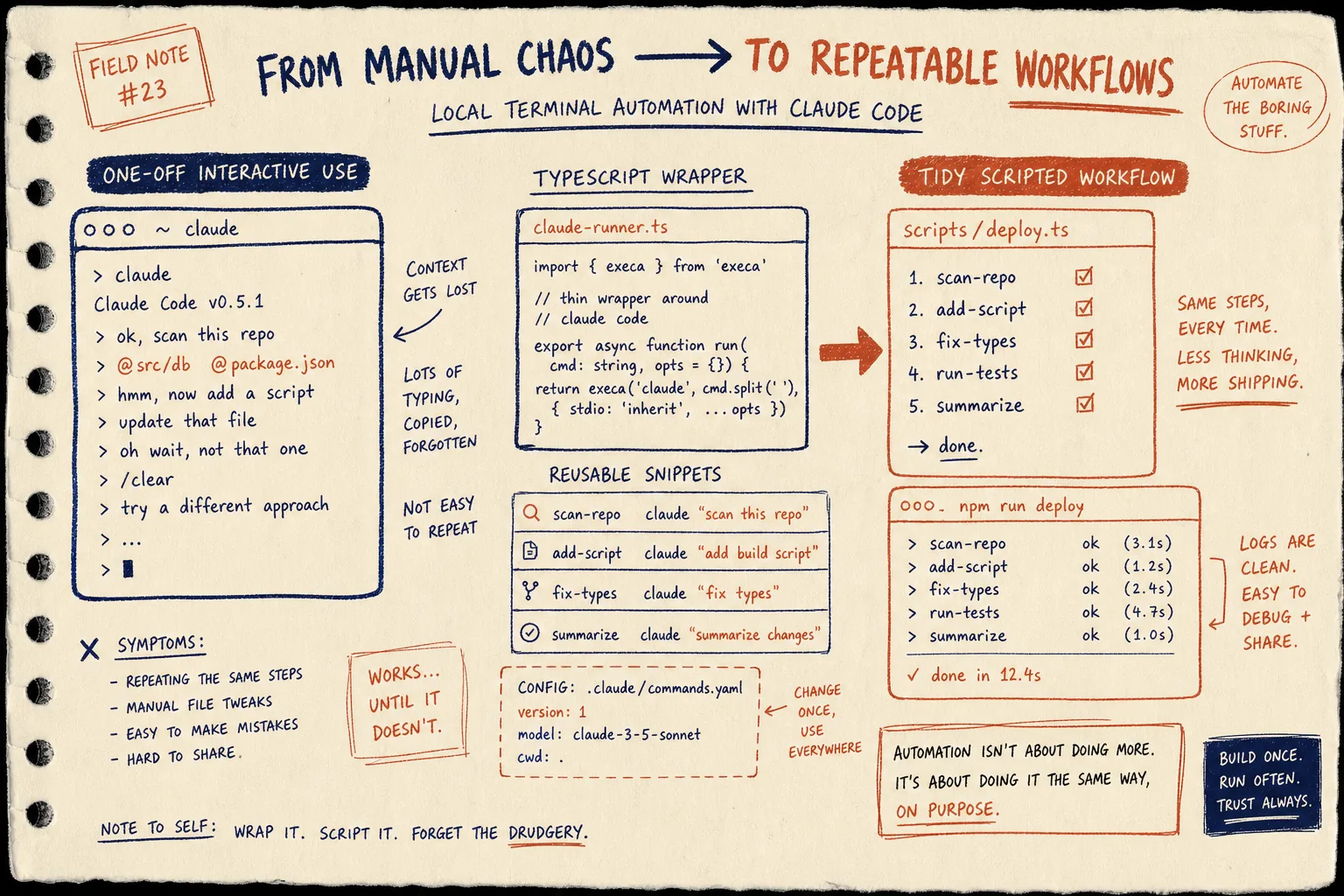 Manual workflow versus repeatable workflow