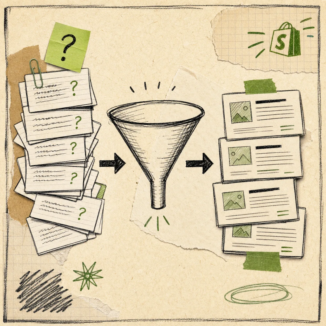 Decision board for sorting support questions into blog-worthy topics