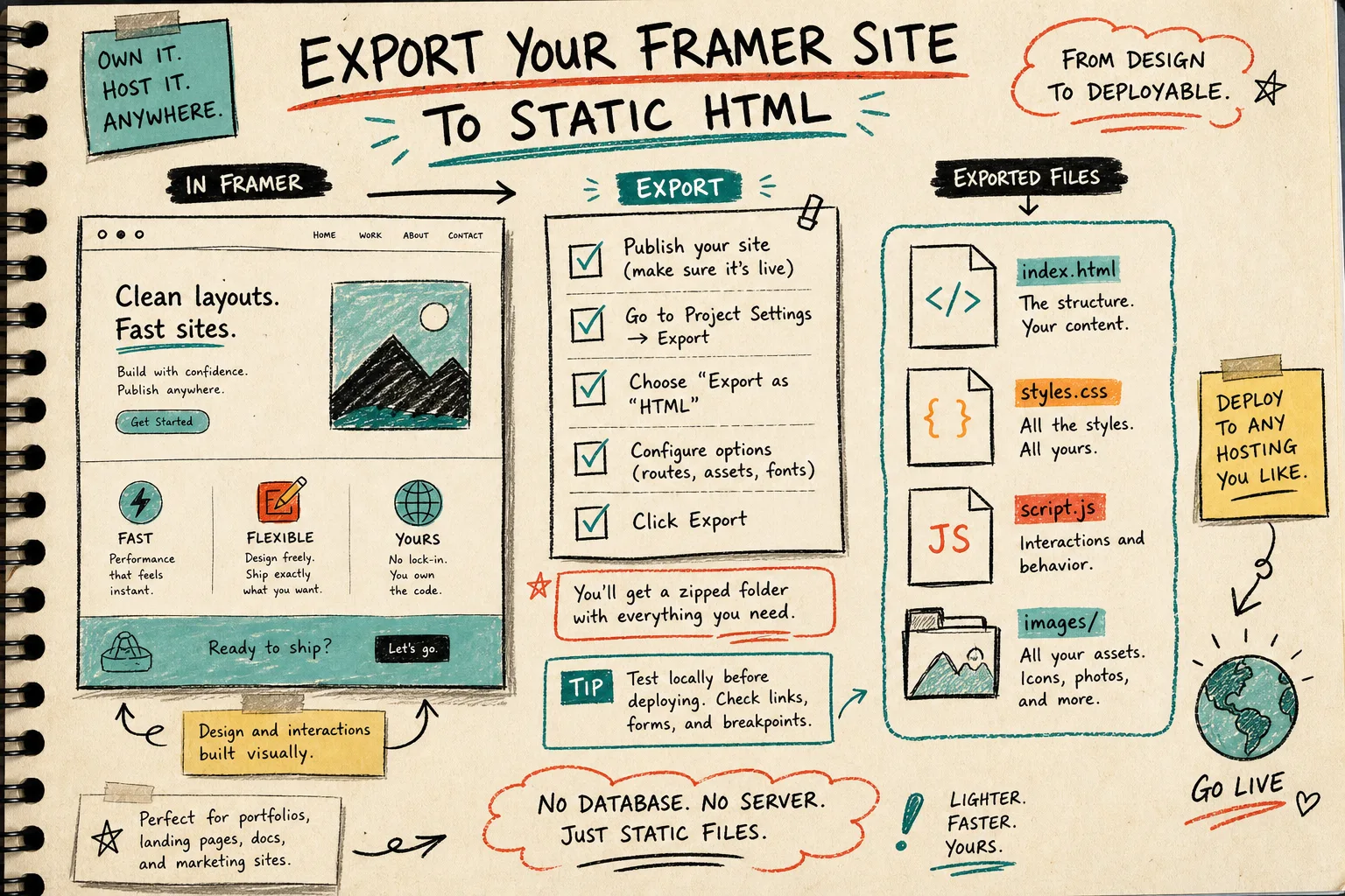 Hand-drawn static export checklist