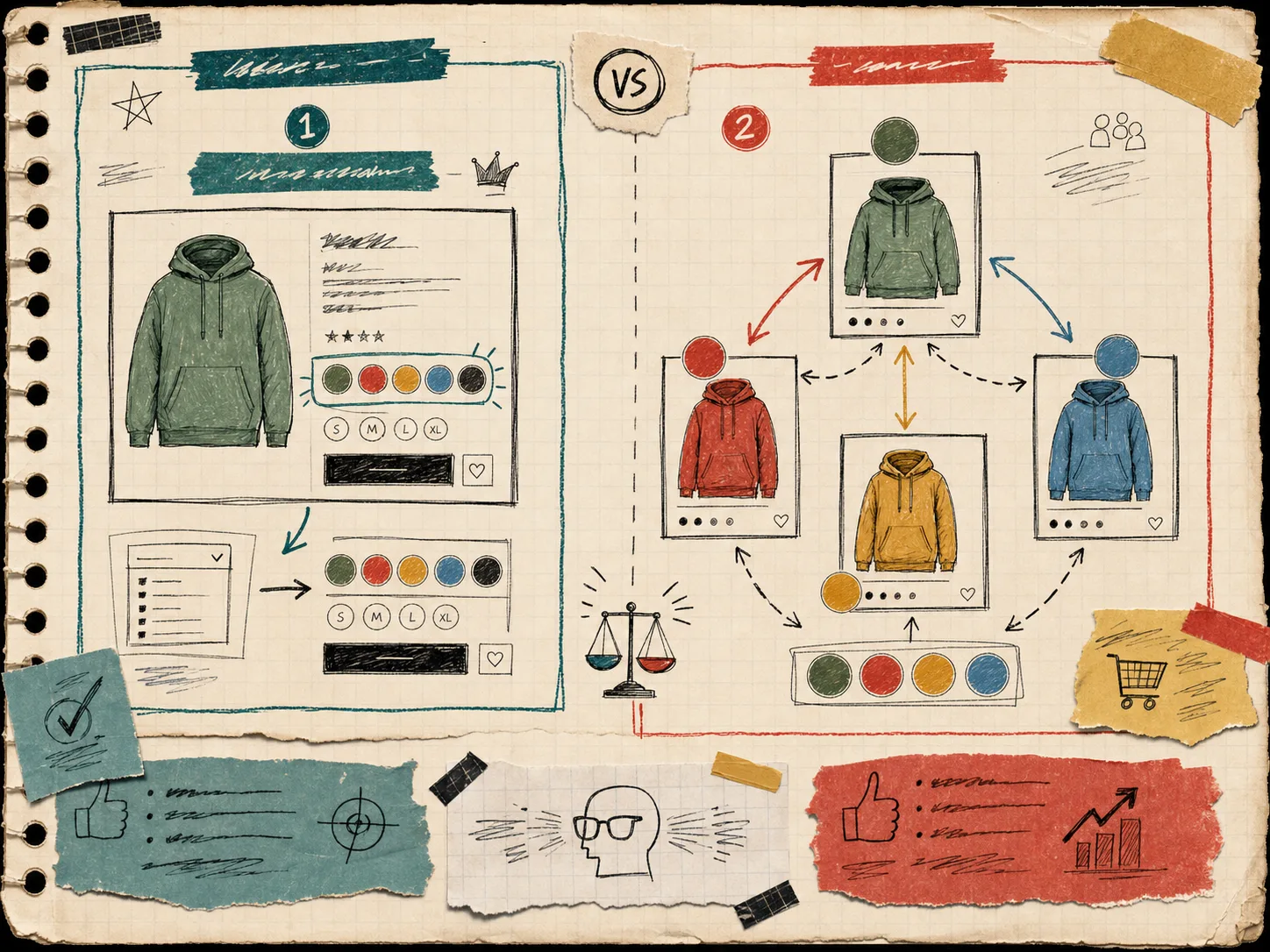 Swatches versus linked products diagram