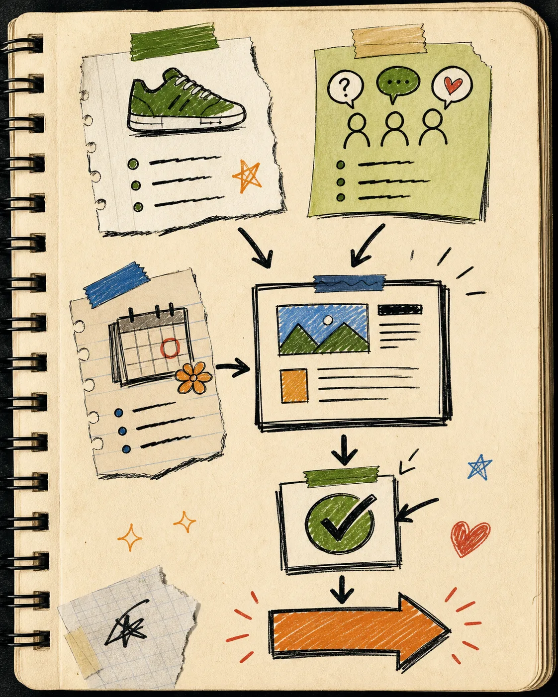 Notebook flow of product updates into a blog draft