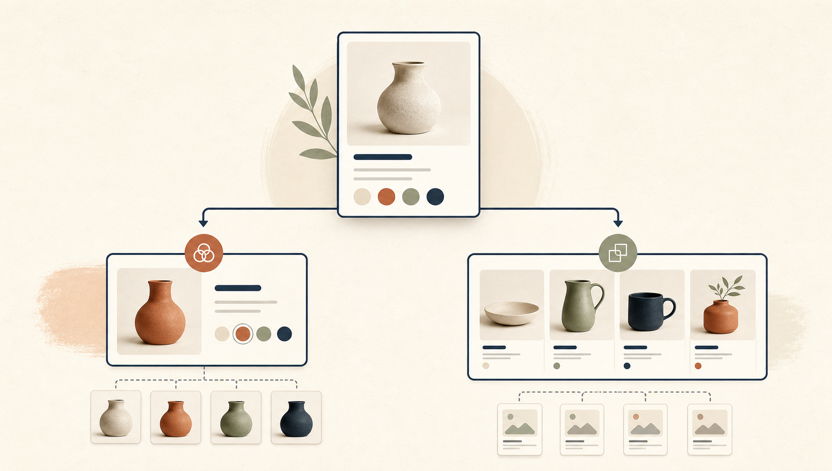 Swatch branching workflow for variants and linked products