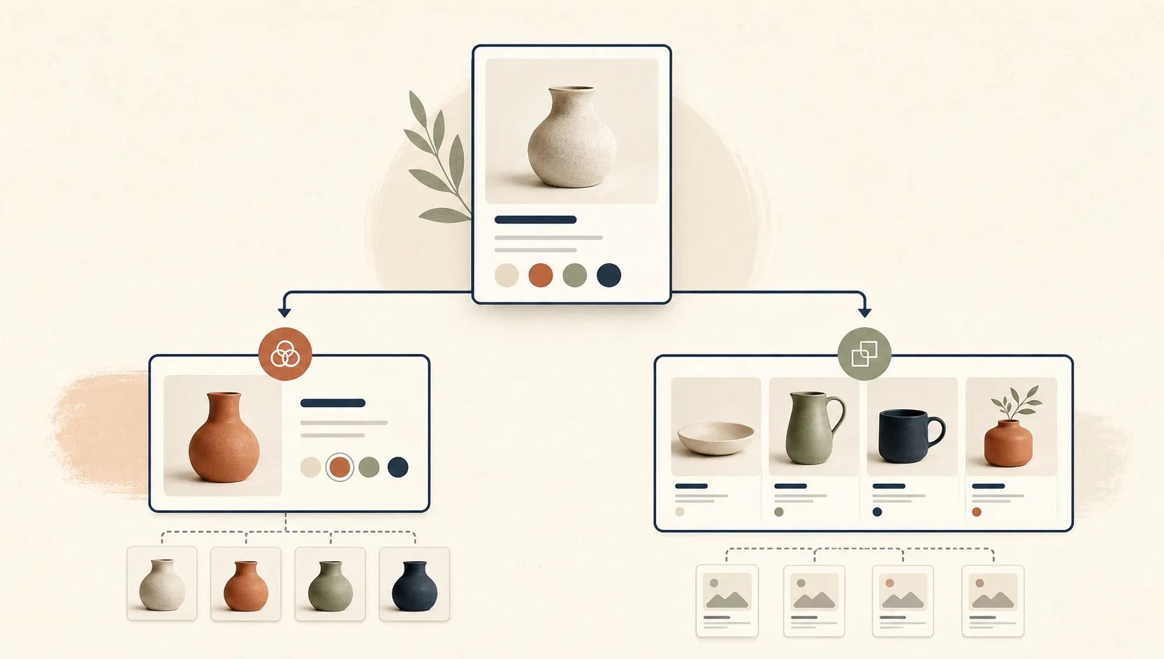 Swatch branching workflow for variants and linked products