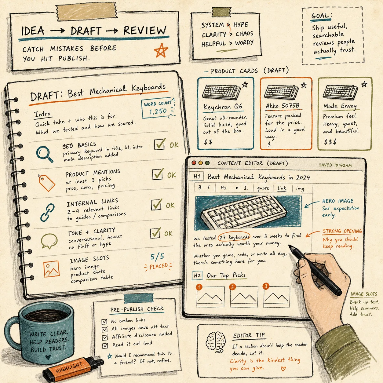 Draft review checklist for a Shopify blog post