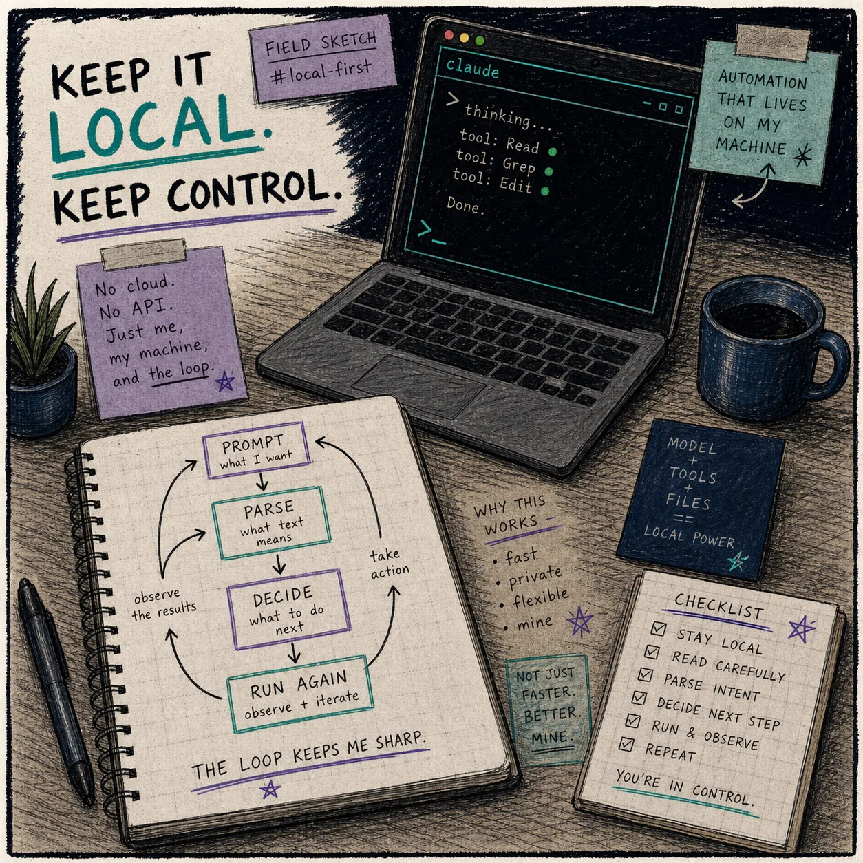 Local workflow loop for keeping Claude Code automation on one machine