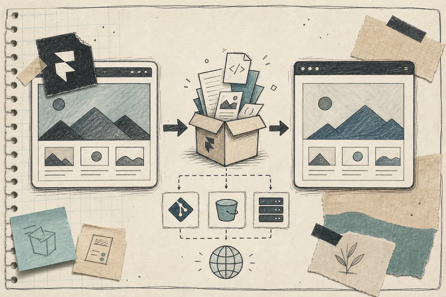 Editorial sketch of a Framer site exporting into static files