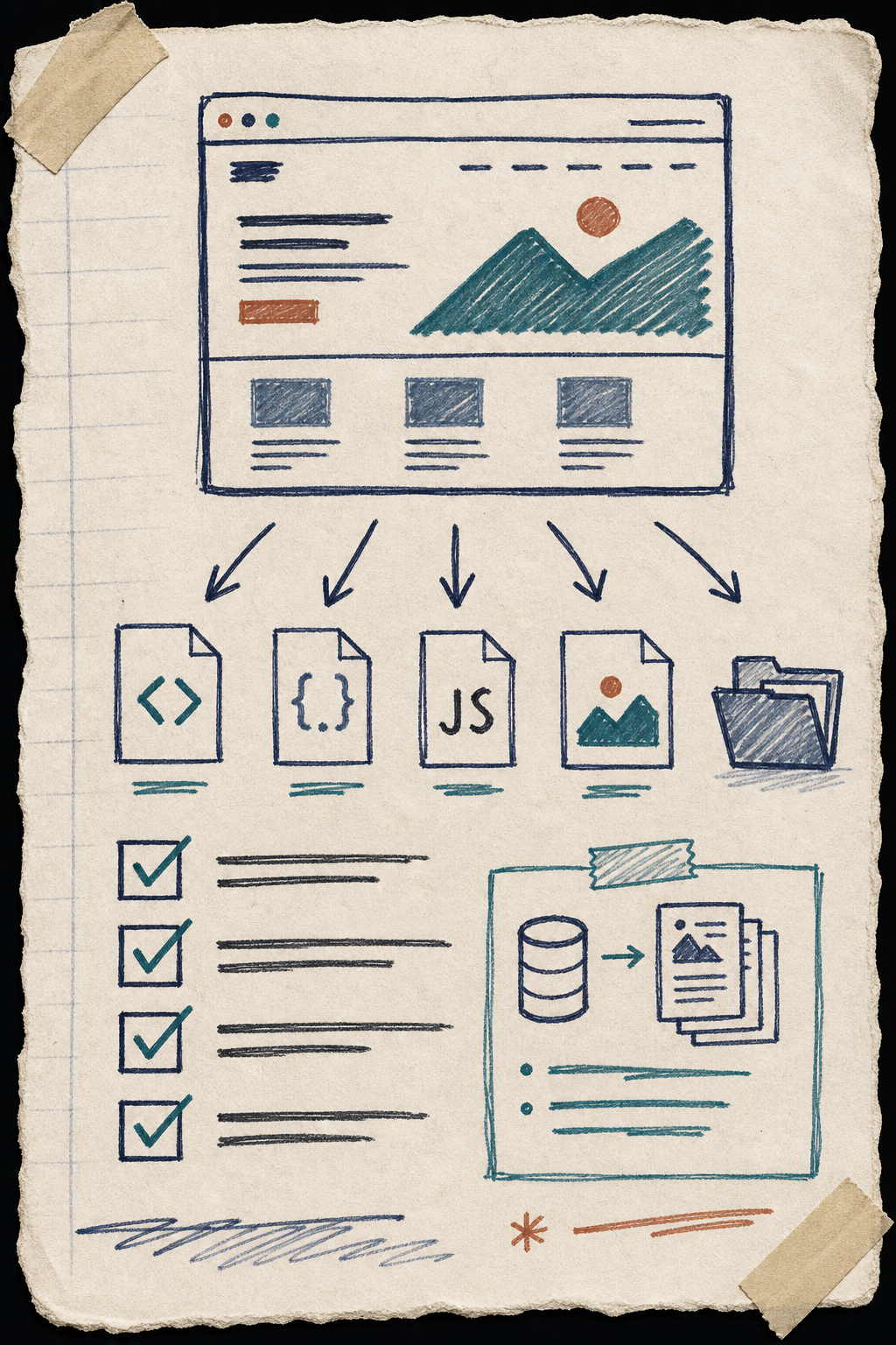 Hand-drawn Webflow export checklist