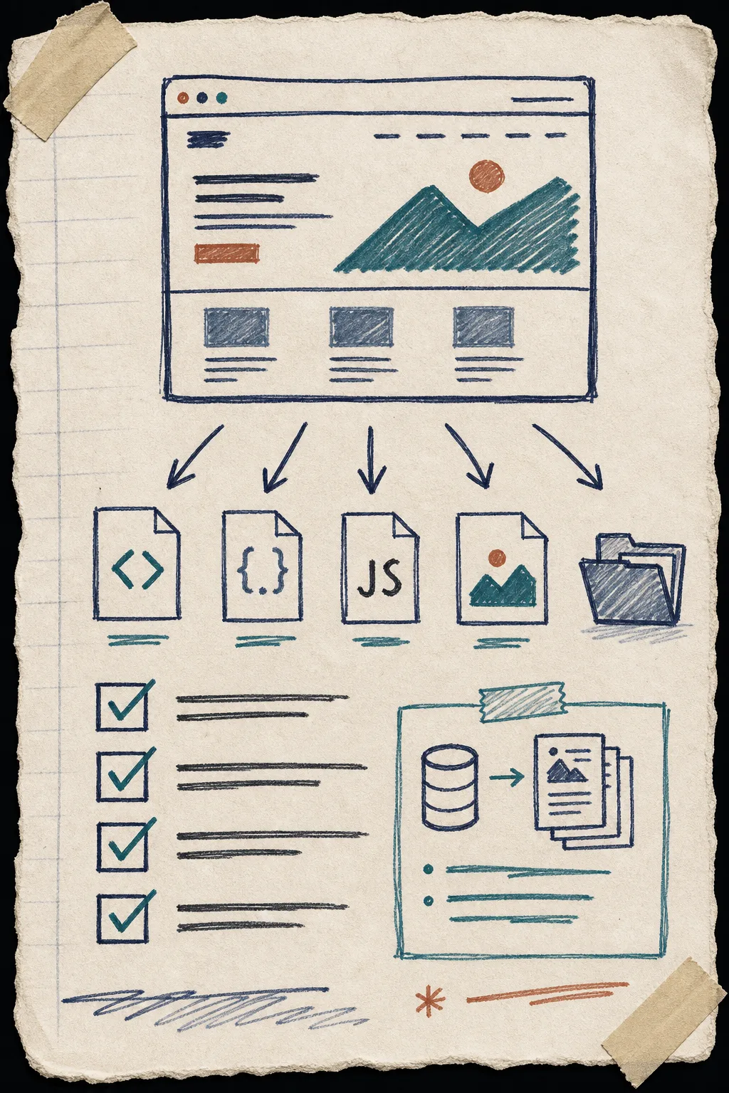 Hand-drawn Webflow export checklist