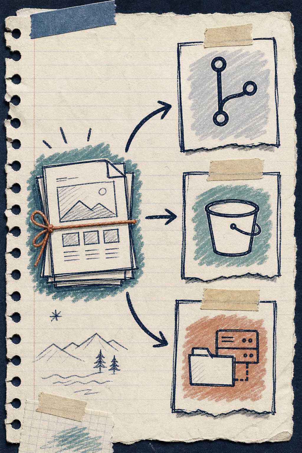 Hand-drawn export destinations for Git S3 and FTP