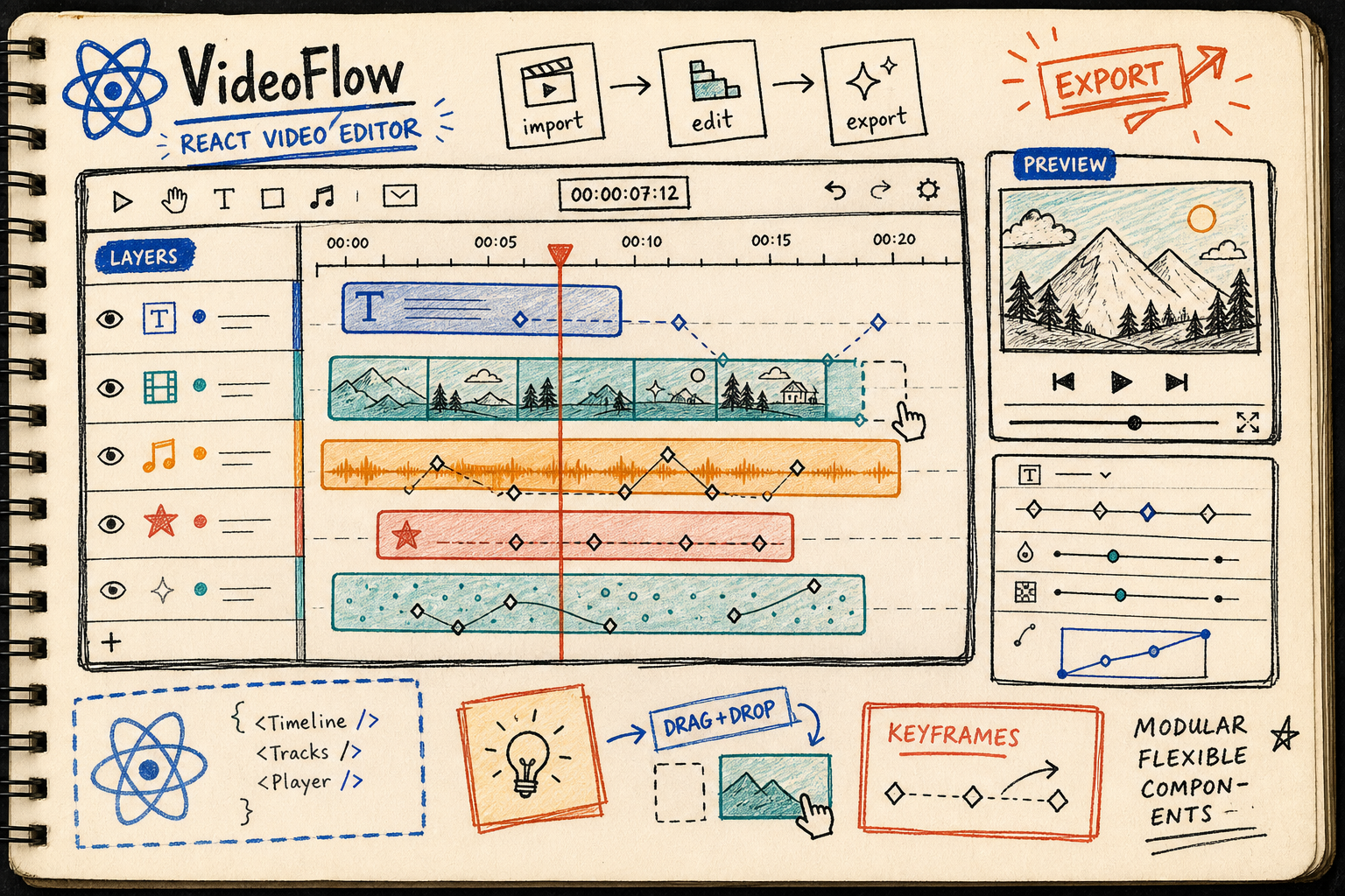 VideoFlow React editor timeline sketch