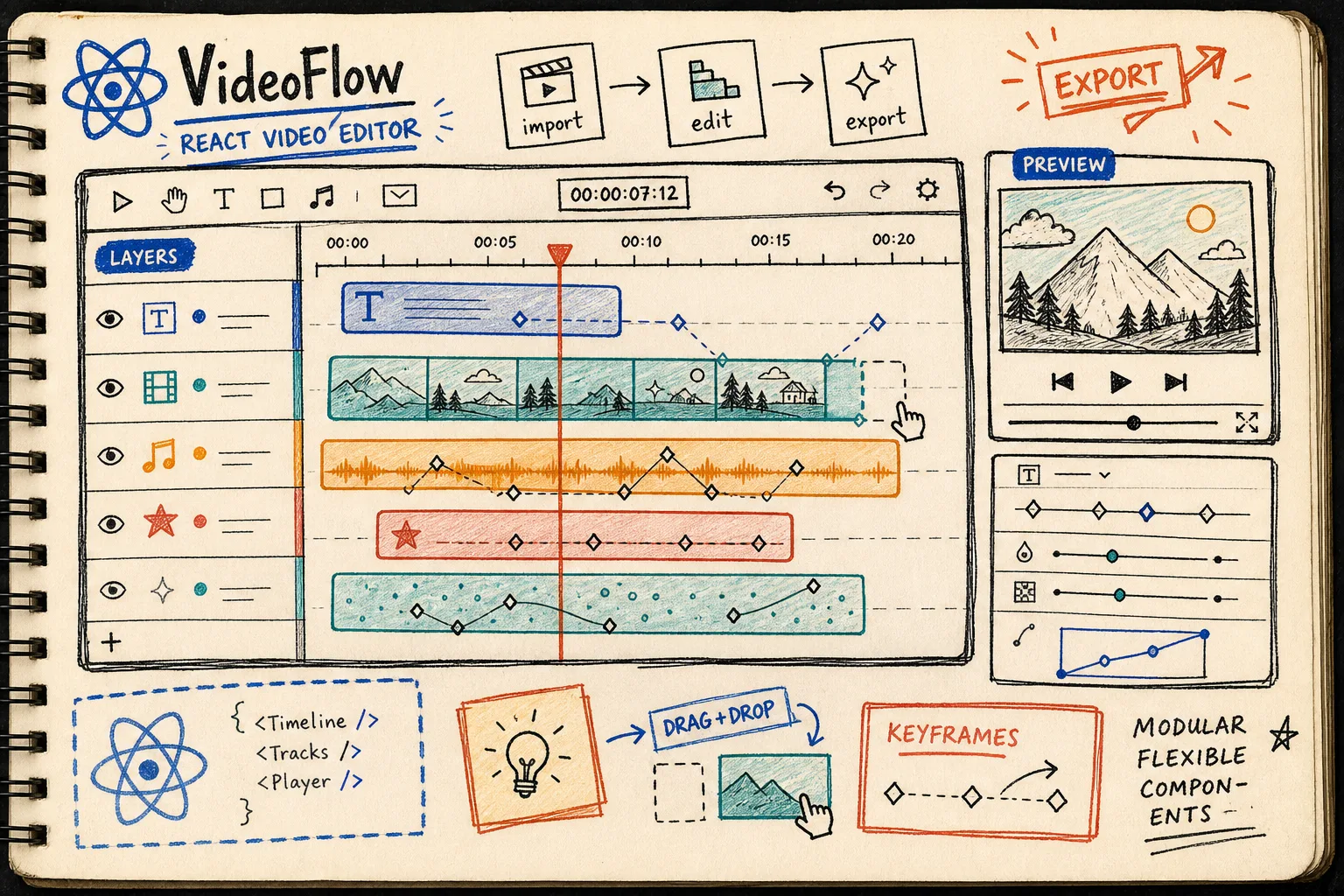 VideoFlow React editor timeline sketch