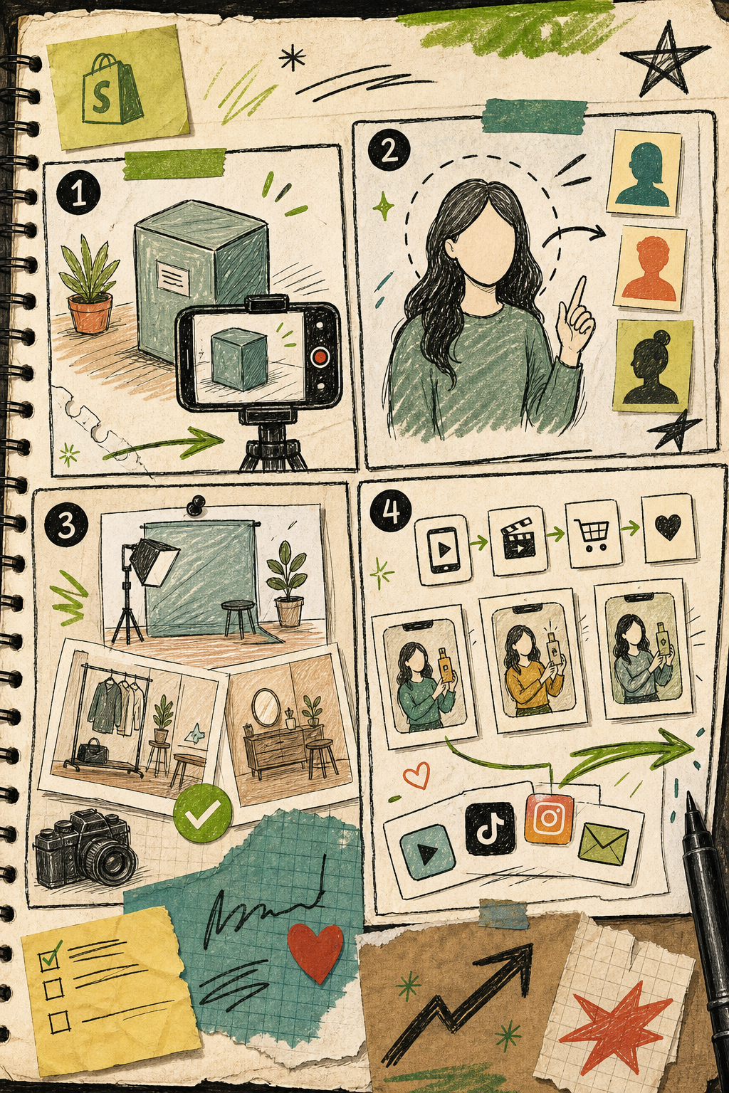 Notebook-style map of product brief to avatar scene and hooks