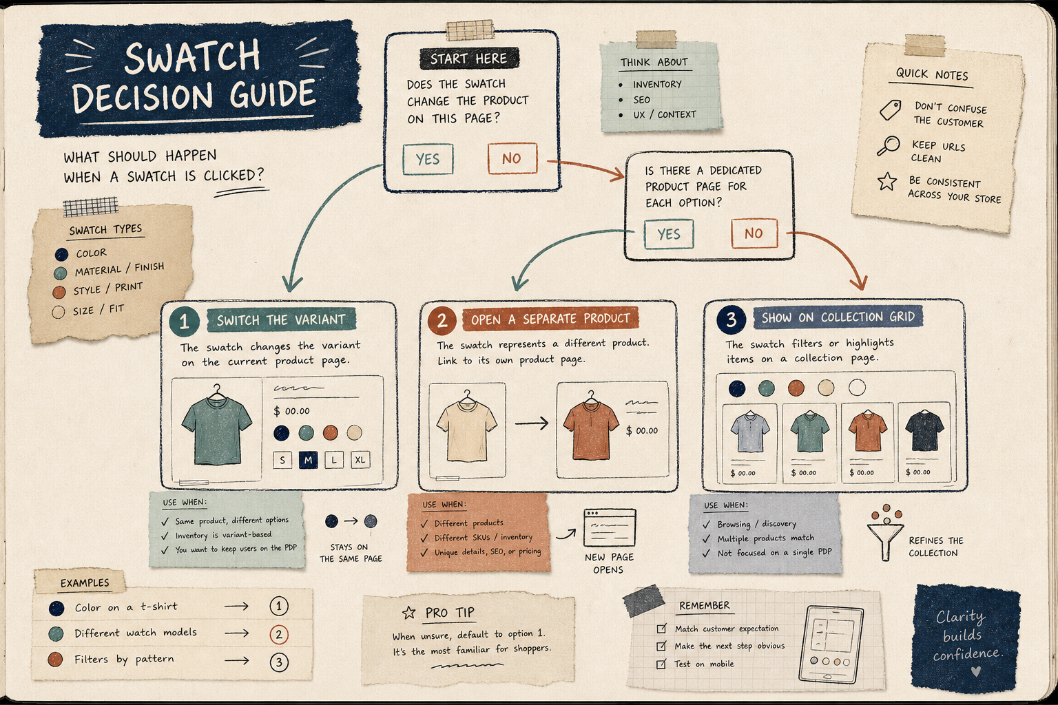 Hand-drawn swatch decision guide