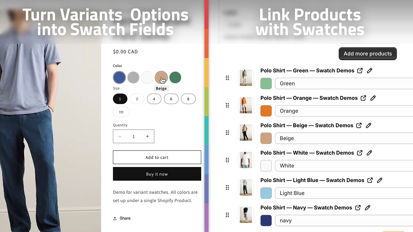 Variant swatches and linked products