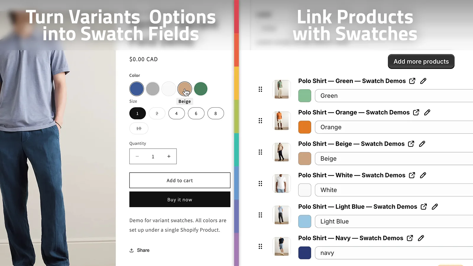 Variant swatches and linked products