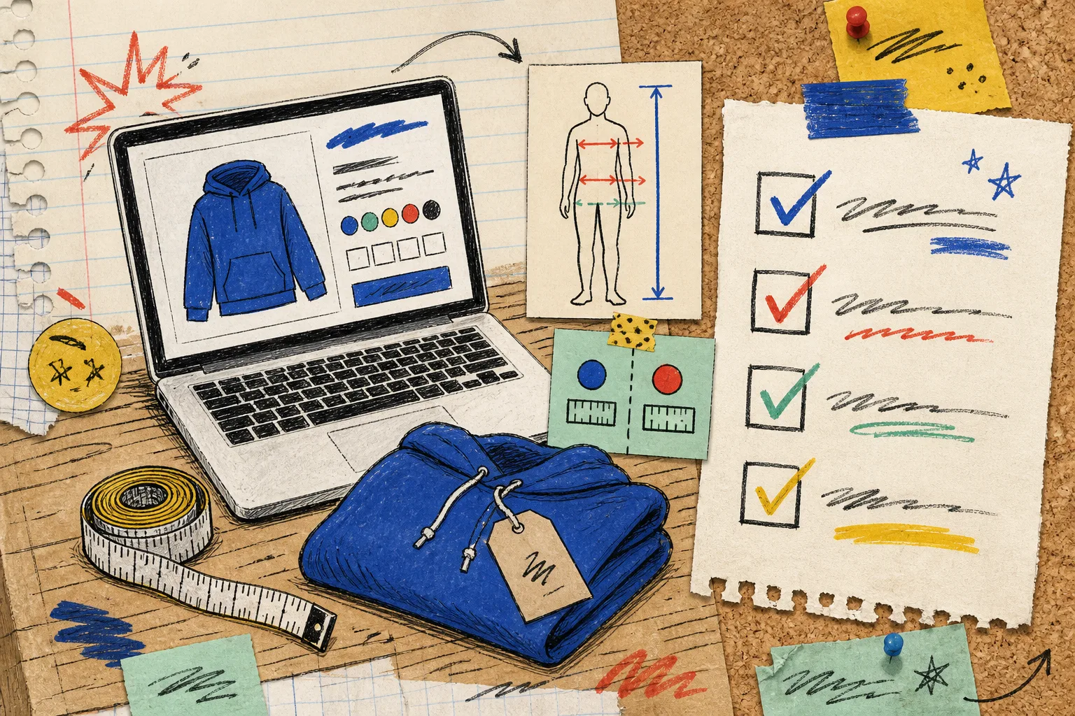 Hand-drawn apparel sizing launch checklist