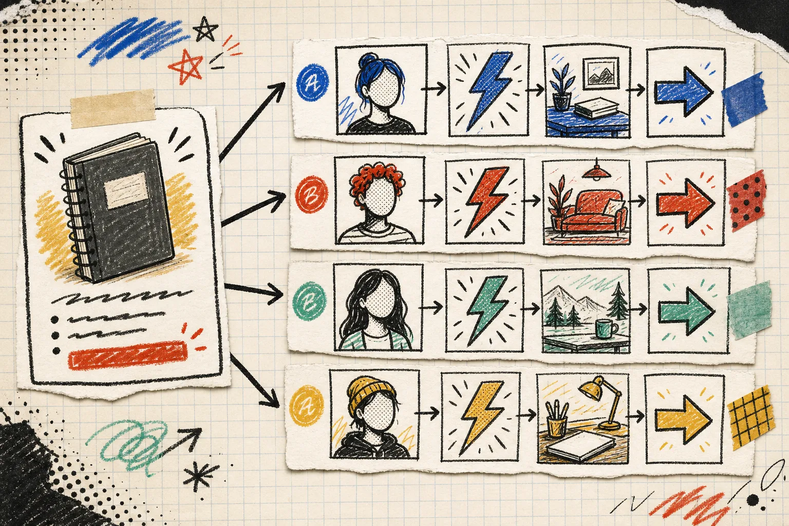 Hand-drawn matrix for testing Shopify UGC video variants