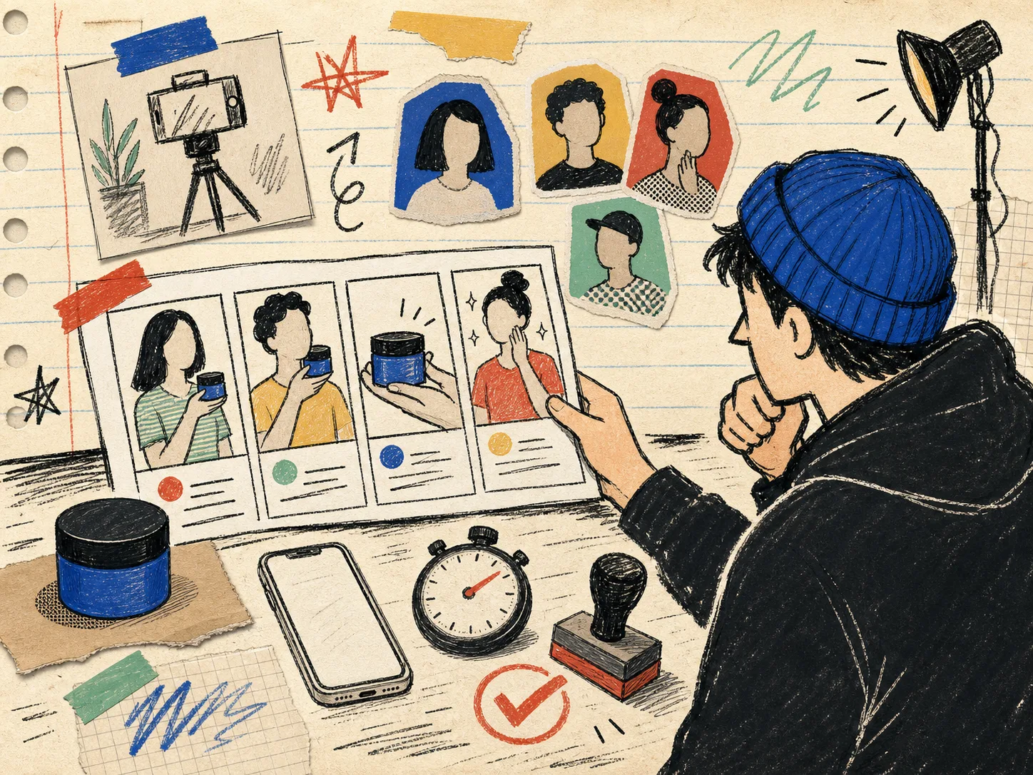 Hand-drawn Shopify UGC video storyboard review