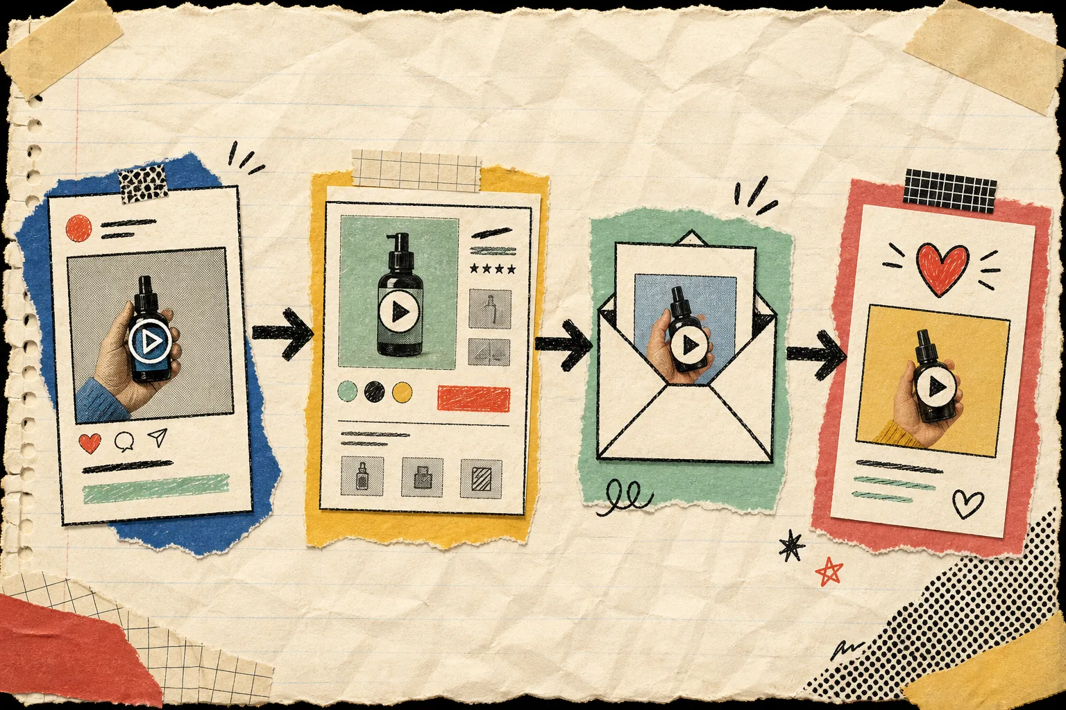Hand-drawn ecommerce video distribution funnel