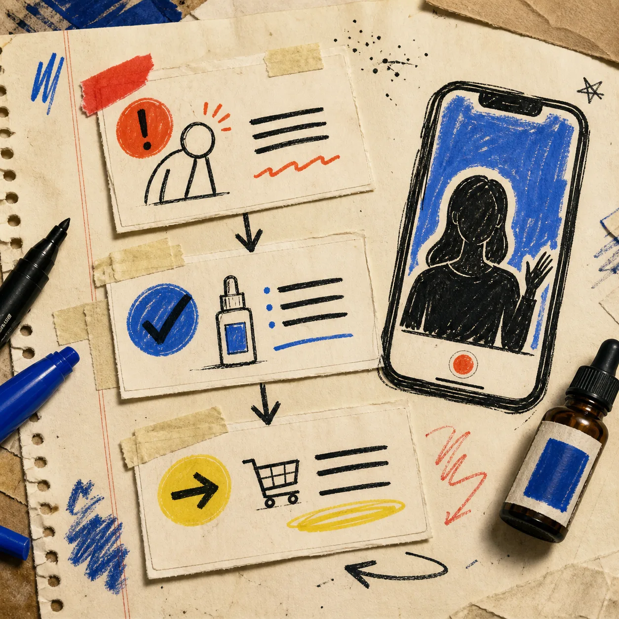Hand-drawn modular product video storyboard
