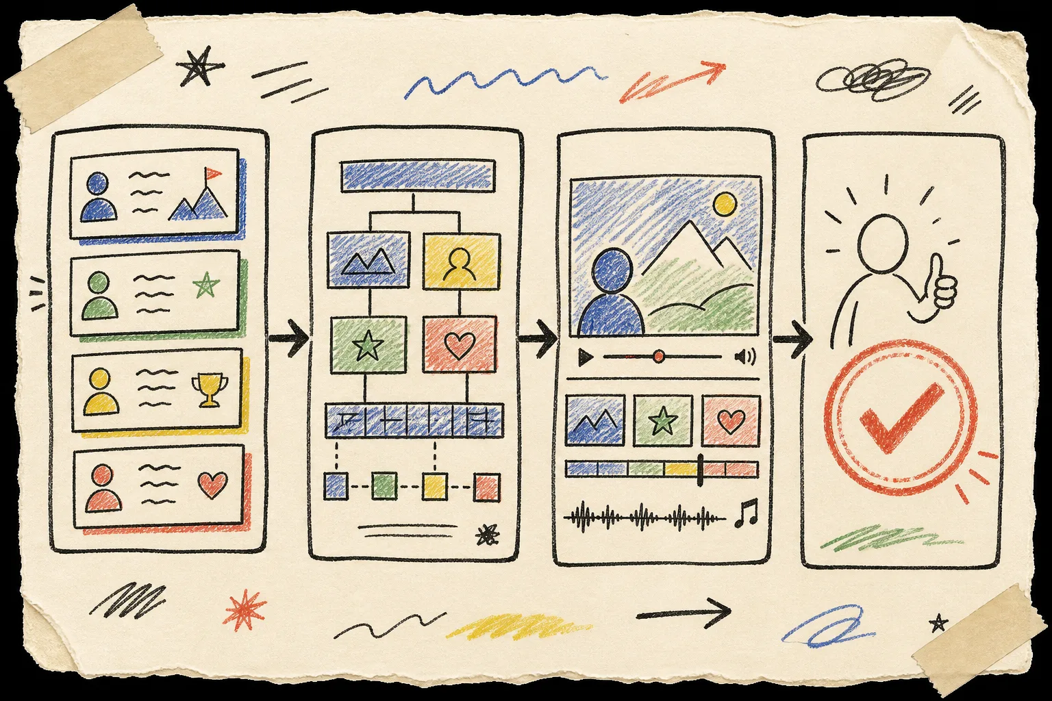 Hand-drawn customer data to reviewable video workflow